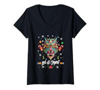 Mujer Let It Snow Cool Christmas Night Owl Illustration Graphic Camiseta Cuello V