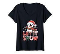 Mujer Let It Snow - Gorro de Papá Noel con diseño de pingüino Camiseta Cuello V