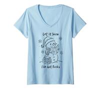 Mujer Let It Snow I've Got Books, Cozy Snowman Reading Winter Cute Camiseta Cuello V