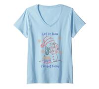 Mujer Let It Snow I've Got Books, Cozy Snowman Reading Winter Cute Camiseta Cuello V
