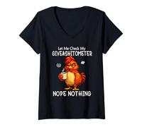 Mujer Let Me Check My Giveashitometer Funny Grumpy Chicken Coffee Camiseta Cuello V