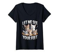 Mujer Let Me See Your Feet Cat Meme Y2K Bootleg Unwearable Camiseta Cuello V