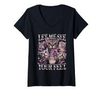 Mujer Let Me See Your Feet Cats Bootleg Divertido Camiseta Cuello V