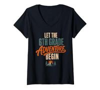 Mujer Let The 6th Grade Adventure Begin Sixth Grade Back To School Camiseta Cuello V