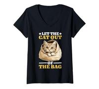Mujer Let The Cat Out Of The Bag Idiom Expression Sarcasm - Camiseta Cuello V