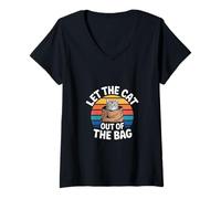 Mujer Let The Cat Out Of The Bag Idiom Expression Sarcasm -- Camiseta Cuello V