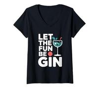 Mujer Let The Fun Be Gin & Tonic Tardeo Amante Cóctel Humor Gin Camiseta Cuello V