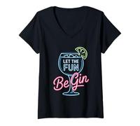 Mujer Let The Fun Be Gin & Tonic Tardeo Amante Cóctel Humor Gin Camiseta Cuello V