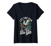 Mujer Let The Fun Be Gin & Tonic Tardeo Amante Cóctel Humor Gin Camiseta Cuello V