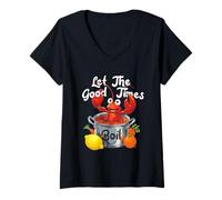 Mujer Let The-Good Times Boil Funny Crawfish Hervir Mardi Gras Cajun Camiseta Cuello V