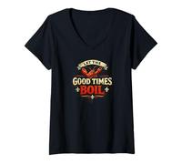 Mujer Let The Good Times Boil Vintage Crawdad Mudbug Camiseta Cuello V