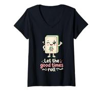 Mujer Let The Good Times Roll Mahjong Player Tile Game Estrategia Camiseta Cuello V
