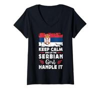 Mujer Let The Serbian Girl Handle it Serbia Flag Camiseta Cuello V