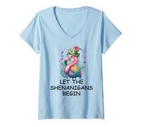 Mujer Let The Shenanigans Begin Mardi Gras Flamingo St Patrick's Camiseta Cuello V