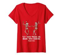 Mujer Let Them Praise His Name with Dancing Christmas Psalm 149:3 Camiseta Cuello V