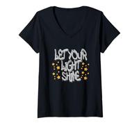 Mujer Let Your Light Shine Graffiti Art with Yellow Stars Camiseta Cuello V