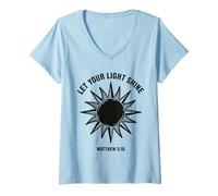 Mujer Let Your Light Shine Matthew Christian Faith Bible Versículo Camiseta Cuello V