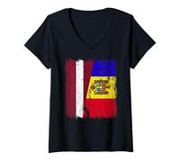 Mujer Letonia Moldavia Media Bandera Letonia Moldova Heritage Camiseta Cuello V