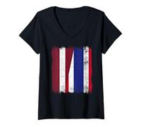 Mujer Letonia Tailandia Media Bandera Letón Tailandés Raíces Camiseta Cuello V