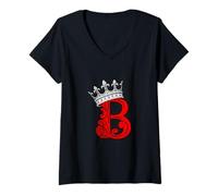 Mujer Letra B de Color Rojo Inicial + gráfico Rojo Corona Camiseta Cuello V
