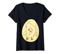 Mujer Letra D de Pollito Letra D Alfabeto Arte Lindo Animal de Granja Inicial decoración Camiseta Cuello V