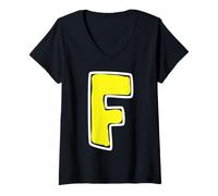 Mujer Letra F Alfabeto a Camiseta Cuello V