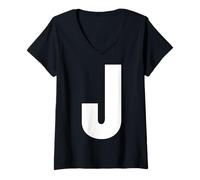 Mujer Letra J mayúscula Alfabeto Negrita Monograma a Juego Camiseta Cuello V