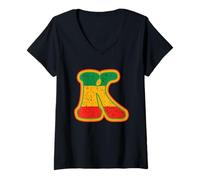 Mujer Letra K Rasta Retro Desgastado Rojo Amarillo Verde Arte Camiseta Cuello V