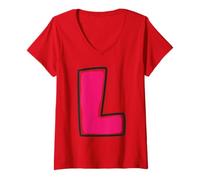 Mujer Letra L Alfabeto a Camiseta Cuello V