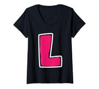 Mujer Letra L Alfabeto a Camiseta Cuello V