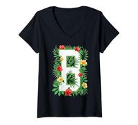 Mujer Letra mayúscula B Alfabeto Monograma Inicial Jardinero Flor Camiseta Cuello V