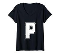 Mujer Letra P Big Bold Capital Varsity Alfabeto Monograma Camiseta Cuello V
