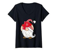 Mujer Letra P Gnomo Diseño de Navidad Camiseta Cuello V
