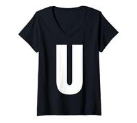 Mujer Letra U mayúscula Alfabeto Negrita Monograma a Juego Camiseta Cuello V