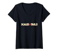 Mujer Letras de escamas y colas, reptiles, lagartos, terrarios. Camiseta Cuello V