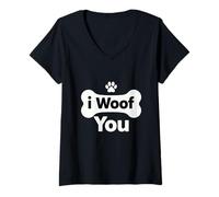 Mujer Letras de Hueso I Woof You con Bonito gráfico de Pata Camiseta Cuello V