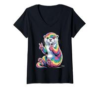 Mujer Letrero de la Paz con Estampado de nutrias Marinas Vintage con Estampado Sea Otter Merch Camiseta Cuello V