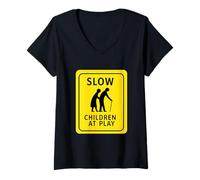 Mujer Letrero Slow Children At Play Camiseta Cuello V
