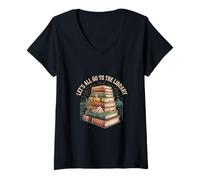 Mujer Let's All Go To The Library Tiempo de Lectura de Libros |- Camiseta Cuello V