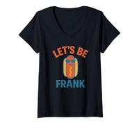 Mujer Let's Be Frank Funny Hot Dog Pun Cookout Camiseta Cuello V