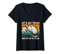 Mujer Let's Eat Trash and Get Hit by A Car Retro Vintage Opossum Camiseta Cuello V