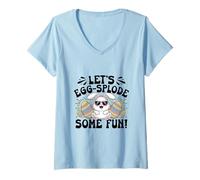 Mujer Let's Egg Splode algo divertido de caza de chocolate con huevos de Pascua Camiseta Cuello V