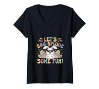 Mujer Let's Egg Splode algo divertido de caza de chocolate con huevos de Pascua Camiseta Cuello V