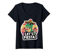 Mujer Let's Fiesta T-rex Dinosaurio Mexicano Cinco De Mayo Niños Niños Camiseta Cuello V