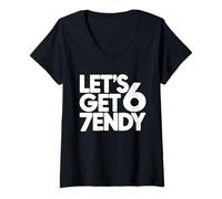 Mujer Let's Get 6 7endy Tipografía Retro Años 60 70 Cumpleaños Camiseta Cuello V