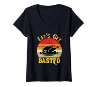 Mujer Let's Get Basted Camisa Mujeres Hombres niños Divertido día Pavo Retro Camiseta Cuello V