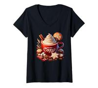 Mujer Lets Get Cozy Christmas Mug For Xmas Women Cute Hot Cocoa Camiseta Cuello V