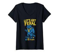 Mujer Let's Get Feral! Hiking Cub Scout Racoon Scouting America Camiseta Cuello V