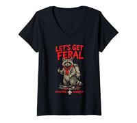 Mujer Let's Get Feral! Hiking Scout Racoon Scouting America Camiseta Cuello V
