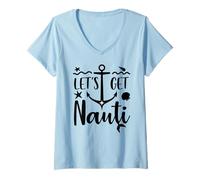 Mujer Let's Get Nauti Shirt,Bachelorette Party Tops,Lets Get Nauti Camiseta Cuello V